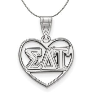 Sterling Silver Sigma Delta Tau Heart Greek Necklace - 24 Inch